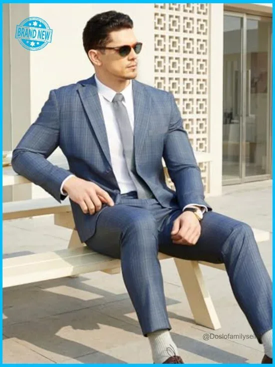 Slim Fit Plaid Suit Set Business Casual Blazer Pants Formal Wedding Office - Picture 2 of 7